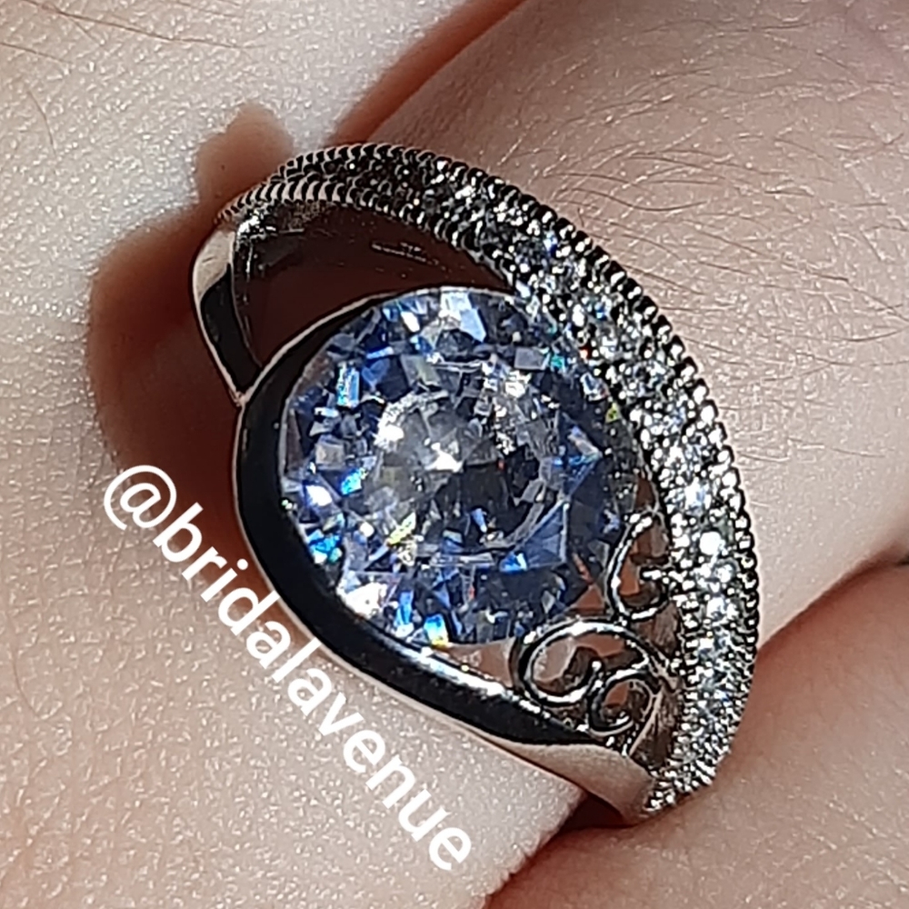 Silver Simulated Diamonds Ellipse Ring - Picture 6 of 6